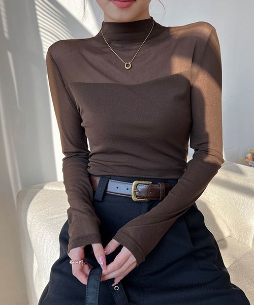 attiree(アティレー)の「シアー切替ボトルネックトップス(Tシャツ/カットソー・レディース・グレー/ブラウン/ネイビー/ベージュ/ダークブラウン/ブラック/アイボリー・MEDIUM)」の15枚目の写真