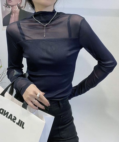 attiree(アティレー)の「シアー切替ボトルネックトップス(Tシャツ/カットソー・レディース・グレー/ブラウン/ネイビー/ベージュ/ダークブラウン/ブラック/アイボリー・MEDIUM)」の19枚目の写真