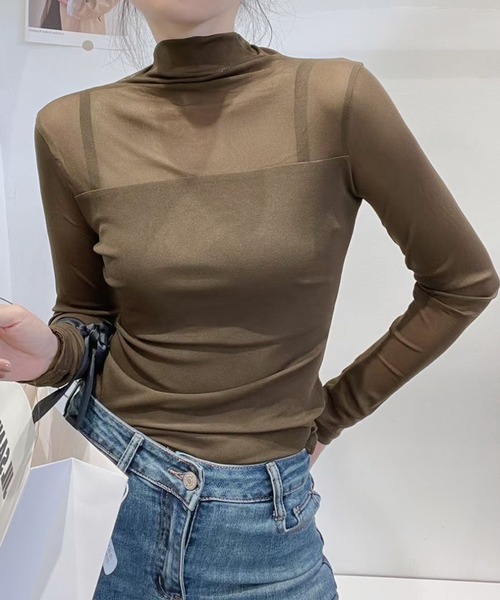 attiree(アティレー)の「シアー切替ボトルネックトップス(Tシャツ/カットソー・レディース・グレー/ブラウン/ネイビー/ベージュ/ダークブラウン/ブラック/アイボリー・MEDIUM)」の17枚目の写真