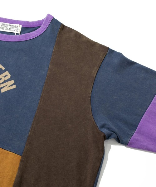 CUBE SUGAR（キューブシュガー）の「CUBE SUGAR/キューブシュガー　20/-天竺パウダー加工７分袖リメイク風切替TEE（Tシャツ/カットソー・レディース・パープル/その他1/チャコールグレー・FREE）」の4枚目の写真