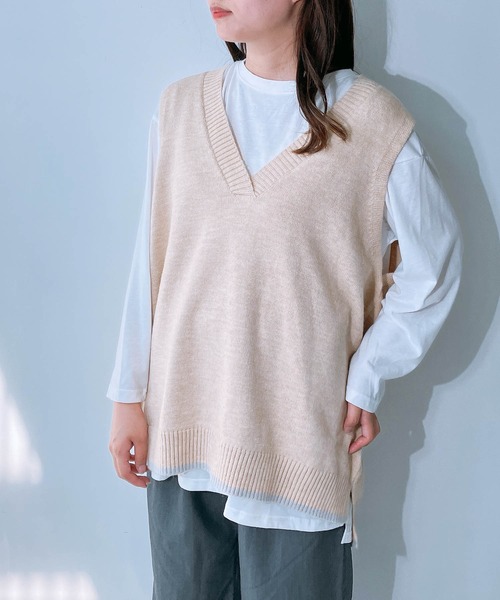 AS KNOW AS plus（アズノゥアズプラス）の「◇裾ラインコクーン オーバーサイズニットベスト（ベスト・レディース・ネイビー/杢グレー/カーキ/ライトベージュ・FREE）」の3枚目の写真