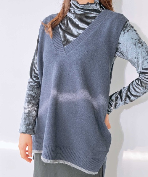 AS KNOW AS plus（アズノゥアズプラス）の「◇裾ラインコクーン オーバーサイズニットベスト（ベスト・レディース・ネイビー/杢グレー/カーキ/ライトベージュ・FREE）」の21枚目の写真