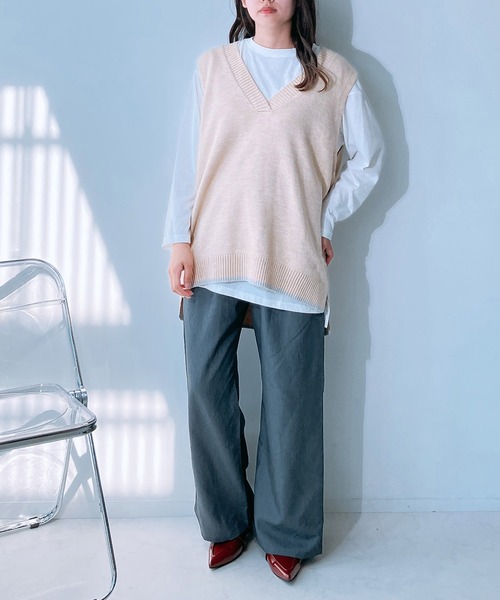 AS KNOW AS plus（アズノゥアズプラス）の「◇裾ラインコクーン オーバーサイズニットベスト（ベスト・レディース・ネイビー/杢グレー/カーキ/ライトベージュ・FREE）」の10枚目の写真