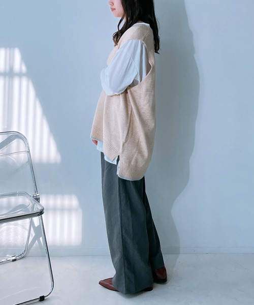 AS KNOW AS plus（アズノゥアズプラス）の「◇裾ラインコクーン オーバーサイズニットベスト（ベスト・レディース・ネイビー/杢グレー/カーキ/ライトベージュ・FREE）」の12枚目の写真