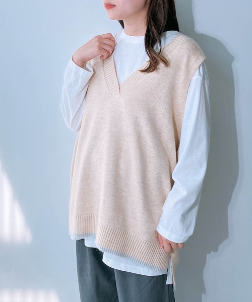 AS KNOW AS plus（アズノゥアズプラス）の「◇裾ラインコクーン オーバーサイズニットベスト（ベスト・レディース・ネイビー/杢グレー/カーキ/ライトベージュ・FREE）」の5枚目の写真