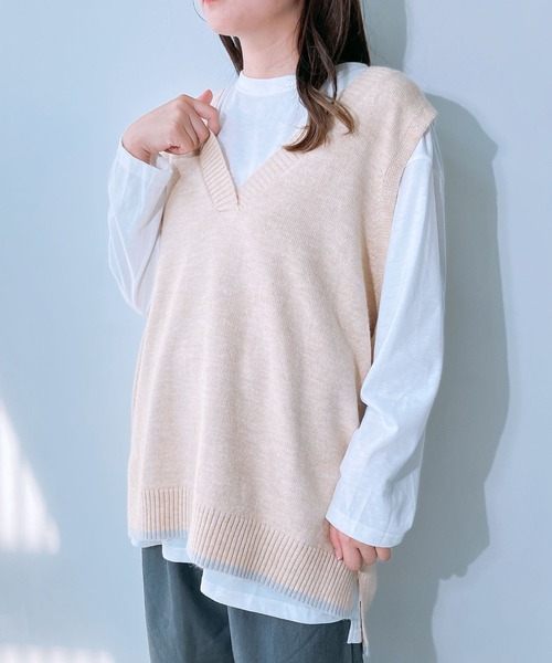 AS KNOW AS plus（アズノゥアズプラス）の「◇裾ラインコクーン オーバーサイズニットベスト（ベスト・レディース・ネイビー/杢グレー/カーキ/ライトベージュ・FREE）」の6枚目の写真