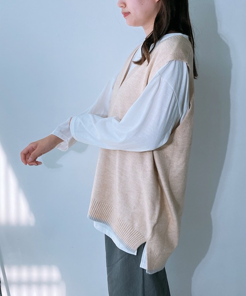 AS KNOW AS plus（アズノゥアズプラス）の「◇裾ラインコクーン オーバーサイズニットベスト（ベスト・レディース・ネイビー/杢グレー/カーキ/ライトベージュ・FREE）」の7枚目の写真