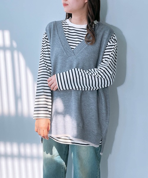 AS KNOW AS plus（アズノゥアズプラス）の「◇裾ラインコクーン オーバーサイズニットベスト（ベスト・レディース・ネイビー/杢グレー/カーキ/ライトベージュ・FREE）」の14枚目の写真