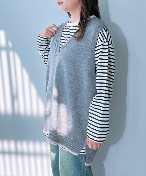 AS KNOW AS plus（アズノゥアズプラス）の「◇裾ラインコクーン オーバーサイズニットベスト（ベスト・レディース・ネイビー/杢グレー/カーキ/ライトベージュ・FREE）」の15枚目の写真