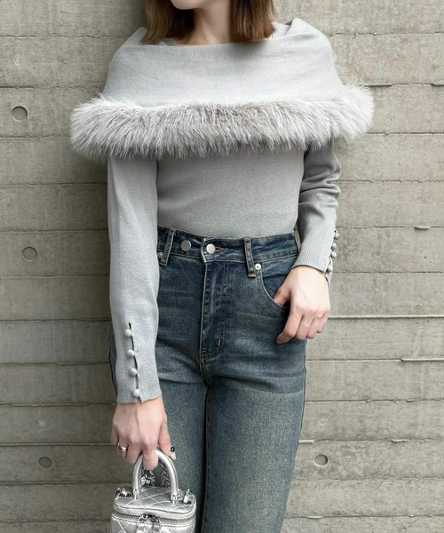 clear（クリア）の「ケープファーニットトップス [大人キレイめ 細見え エレガンススタイル]≪再入荷≫（ニット/セーター・レディース・アイボリー/ブラック/グレー・F）」の19枚目の写真