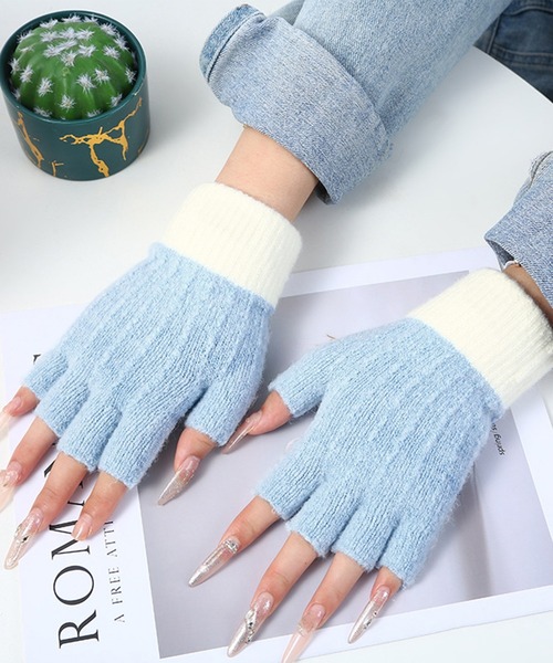 レディース 裏起毛バイカラーオープンフィンガー手袋（手袋）｜DAY