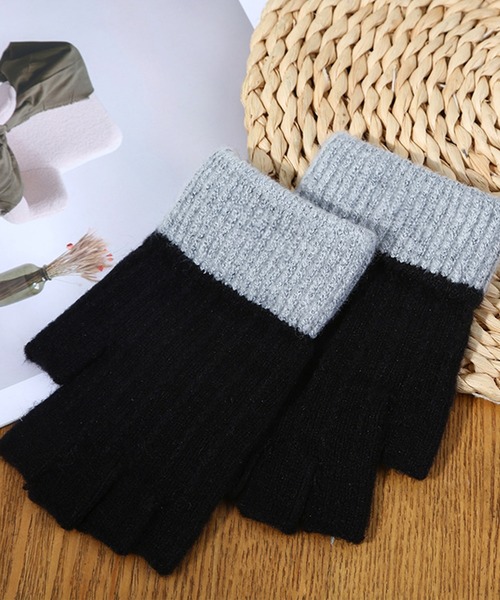 レディース 裏起毛バイカラーオープンフィンガー手袋（手袋）｜DAY