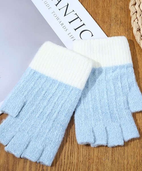 セール】レディース 裏起毛バイカラーオープンフィンガー手袋（手袋