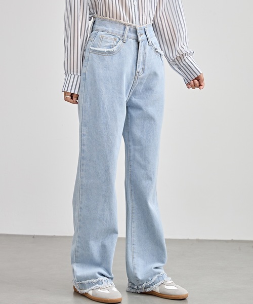 ◎新品未使用　ハイウェストワイドデニムパンツ　（uncrave WHITE） uncrave ジーンズ デニム デニムパンツ ライトデニム ワイド