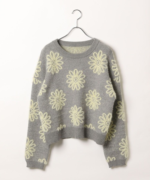 BAYFLOW（ベイフロー）の「[ストレッチ性のあるニット]フラワージャガードプルオーバー（ニット/セーター・レディース・ベージュ/グレー/ブラック・FREE）」の5枚目の写真