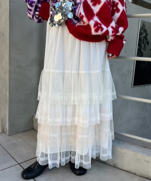 HELLO.SANFRANCISCO（ハローサンフランシスコ）の「【HELLO.SANFRANCISCO】カラーブロックチュールティアードスカート（スカート・レディース・ホワイト/ピンク/ブルー・ONE SIZE）」の4枚目の写真