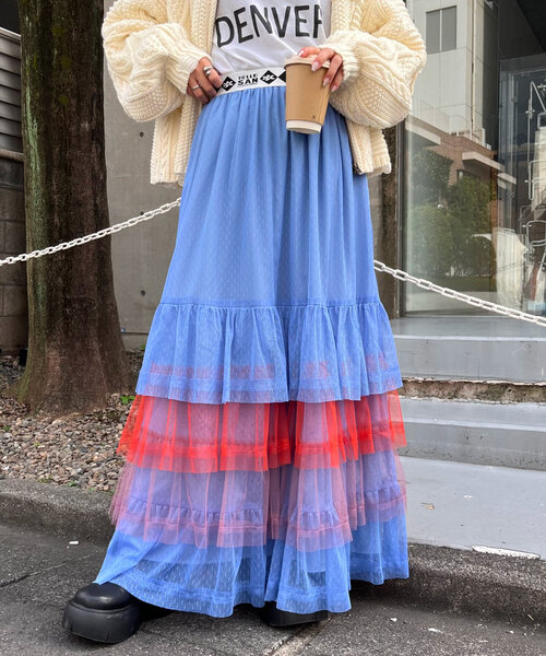 HELLO.SANFRANCISCO（ハローサンフランシスコ）の「【HELLO.SANFRANCISCO】カラーブロックチュールティアードスカート（スカート・レディース・ホワイト/ピンク/ブルー・ONE SIZE）」の17枚目の写真