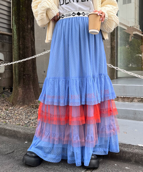ハローサンフランシスコ カラーブロックチュールティアードスカート HELLO.SANFRANCISCO（ハローサンフランシスコ）の「【HELLO