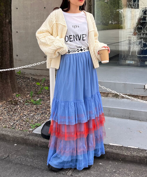 HELLO.SANFRANCISCO（ハローサンフランシスコ）の「【HELLO.SANFRANCISCO】カラーブロックチュールティアードスカート（スカート・レディース・ホワイト/ピンク/ブルー・ONE SIZE）」の19枚目の写真