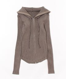 ダブルジップ リブニット パーカー