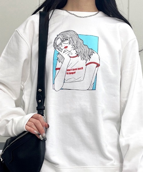 spiritoso(スピリトーゾ)の「【spiritoso】ガールイラストプリント裏毛トレーナー(CP)(スウェット・レディース・ホワイト/ミックスグレー・FREE)」の9枚目の写真