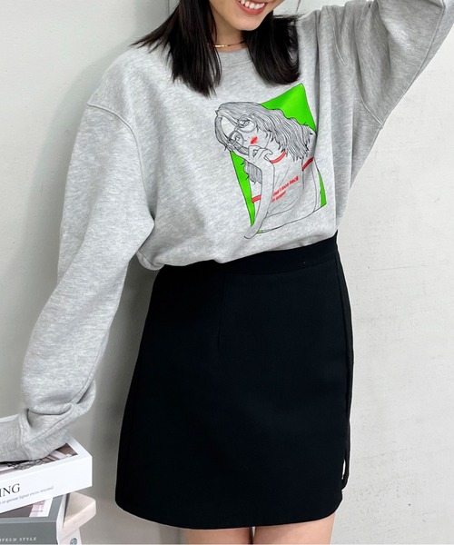 spiritoso(スピリトーゾ)の「【spiritoso】ガールイラストプリント裏毛トレーナー(CP)(スウェット・レディース・ホワイト/ミックスグレー・FREE)」の12枚目の写真