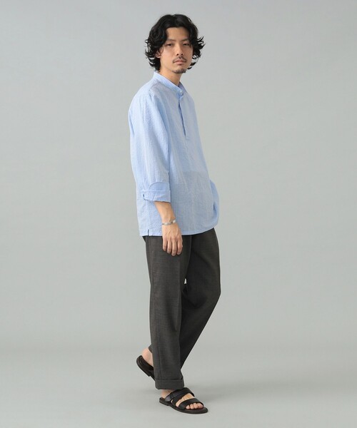 GUY ROVER(ギローバー)の「【別注】GUY ROVER / シアサッカー バンドカラー プルオーバーシャツ(シャツ/ブラウス・メンズ・ホワイト/ライトブルー・42(XL)/41(L)/39(M)/38(S)/37(XS))」の3枚目の写真