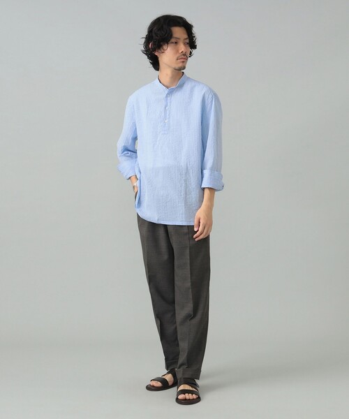 GUY ROVER(ギローバー)の「【別注】GUY ROVER / シアサッカー バンドカラー プルオーバーシャツ(シャツ/ブラウス・メンズ・ホワイト/ライトブルー・42(XL)/41(L)/39(M)/38(S)/37(XS))」の5枚目の写真