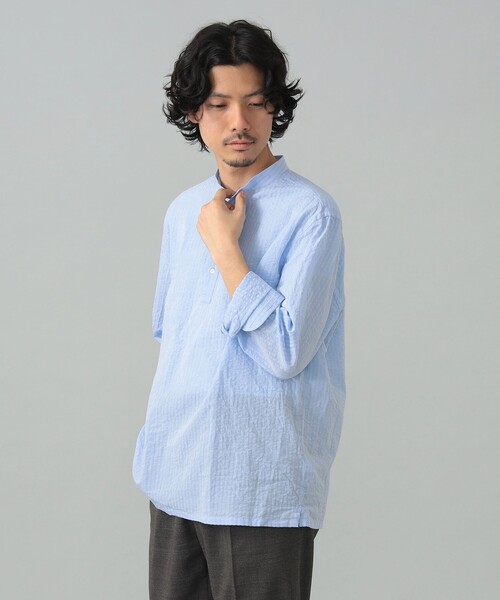 GUY ROVER(ギローバー)の「【別注】GUY ROVER / シアサッカー バンドカラー プルオーバーシャツ(シャツ/ブラウス・メンズ・ホワイト/ライトブルー・42(XL)/41(L)/39(M)/38(S)/37(XS))」の6枚目の写真