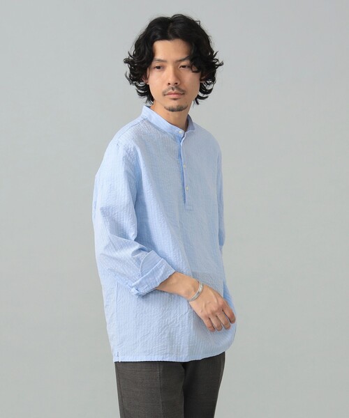 GUY ROVER(ギローバー)の「【別注】GUY ROVER / シアサッカー バンドカラー プルオーバーシャツ(シャツ/ブラウス・メンズ・ホワイト/ライトブルー・42(XL)/41(L)/39(M)/38(S)/37(XS))」の7枚目の写真