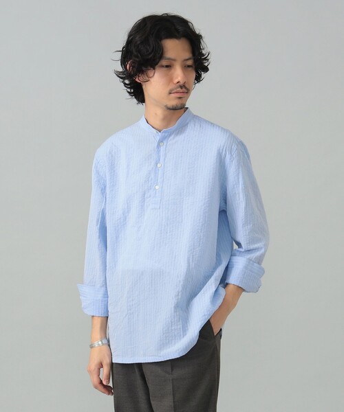 GUY ROVER(ギローバー)の「【別注】GUY ROVER / シアサッカー バンドカラー プルオーバーシャツ(シャツ/ブラウス・メンズ・ホワイト/ライトブルー・42(XL)/41(L)/39(M)/38(S)/37(XS))」の8枚目の写真