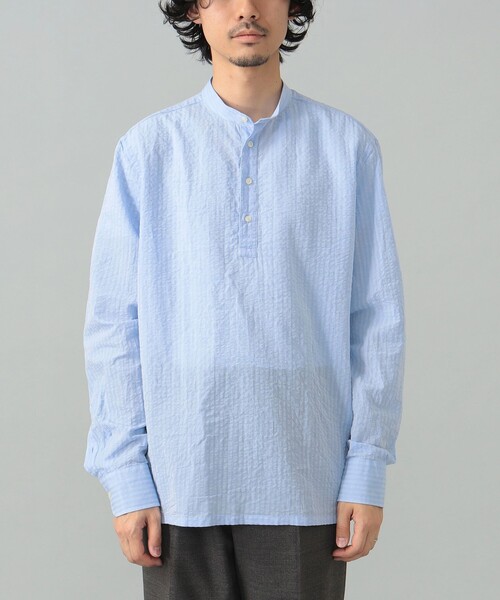 GUY ROVER(ギローバー)の「【別注】GUY ROVER / シアサッカー バンドカラー プルオーバーシャツ(シャツ/ブラウス・メンズ・ホワイト/ライトブルー・42(XL)/41(L)/39(M)/38(S)/37(XS))」の9枚目の写真
