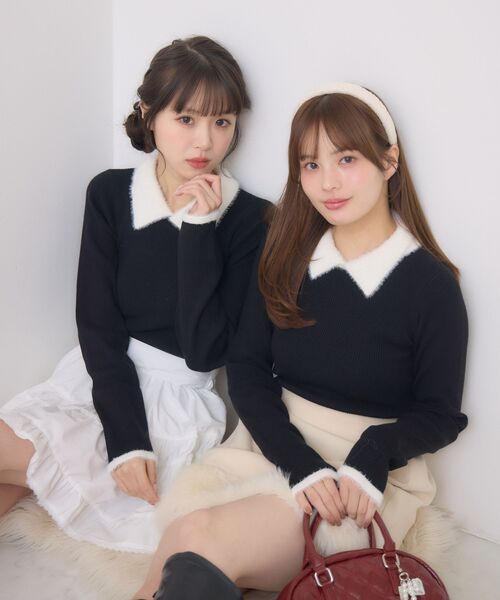 ems excite（エムズエキサイト）の「シャギー襟NTPO（ニット/セーター・レディース・ピンク/ブラック/ダークグレー/ナチュラル・FREE）」の2枚目の写真