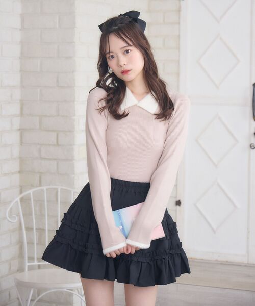 ems excite（エムズエキサイト）の「シャギー襟NTPO（ニット/セーター・レディース・ピンク/ブラック/ダークグレー/ナチュラル・FREE）」の6枚目の写真