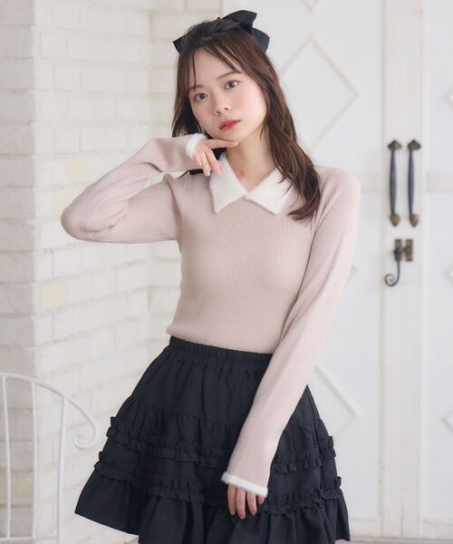 ems excite（エムズエキサイト）の「シャギー襟NTPO（ニット/セーター・レディース・ピンク/ブラック/ダークグレー/ナチュラル・FREE）」の11枚目の写真