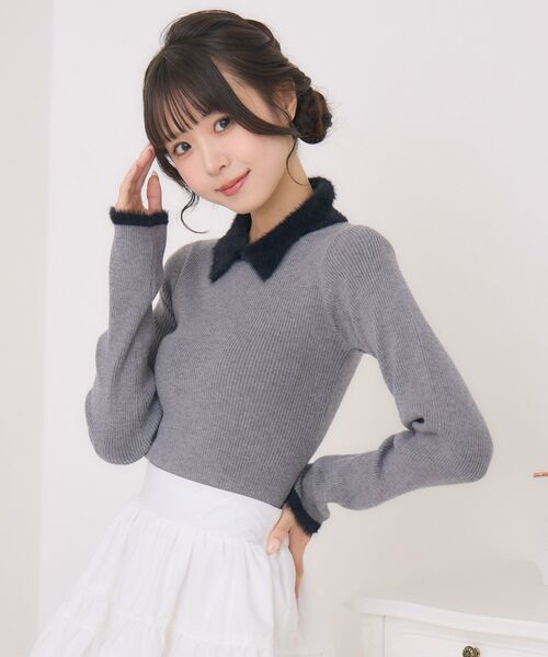 ems excite（エムズエキサイト）の「シャギー襟NTPO（ニット/セーター・レディース・ピンク/ブラック/ダークグレー/ナチュラル・FREE）」の22枚目の写真