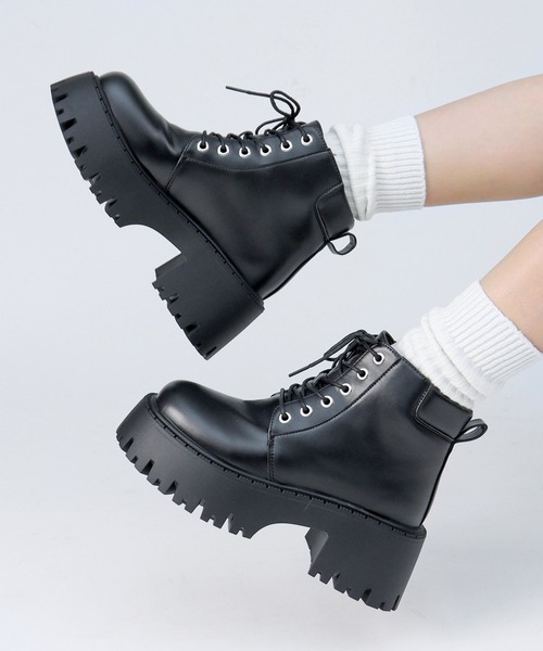 LOVEHUNTER（ラブハンター）の「LOVEHUNTER/+6.5cm 軽量厚底 トラックソール 6ホールレースアップブーツ(1902)（ブーツ・レディース・ブラック・M/S/LL/L）」の4枚目の写真
