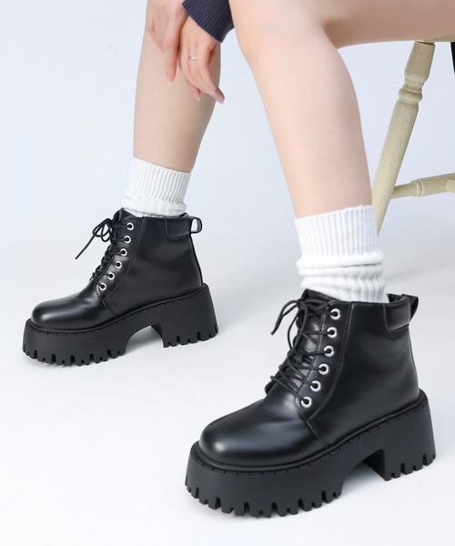 LOVEHUNTER（ラブハンター）の「LOVEHUNTER/+6.5cm 軽量厚底 トラックソール 6ホールレースアップブーツ(1902)（ブーツ・レディース・ブラック・M/S/LL/L）」の5枚目の写真