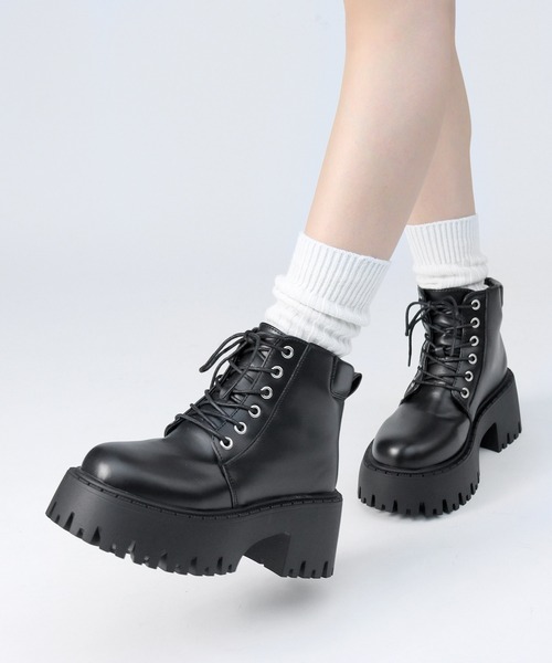 LOVEHUNTER（ラブハンター）の「LOVEHUNTER/+6.5cm 軽量厚底 トラックソール 6ホールレースアップブーツ(1902)（ブーツ・レディース・ブラック・M/S/LL/L）」の6枚目の写真