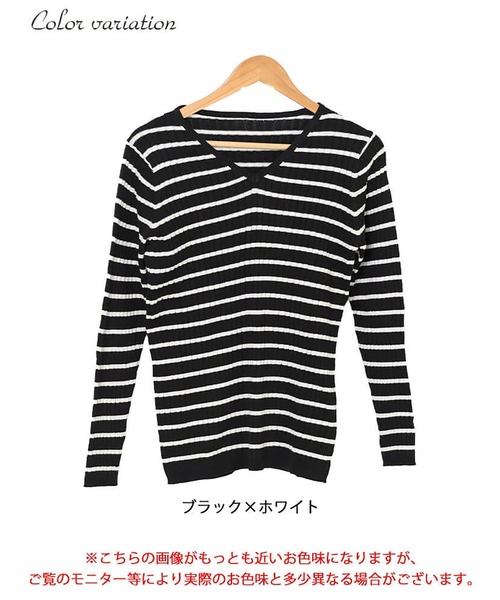 GOLDJAPAN(ゴールドジャパン)の「Vネックボーダーコットンリブニット【大きいサイズ対応】(ニット/セーター・レディース・ブラック×ホワイト・4L~5L/LL~3L)」の19枚目の写真