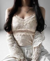 me+em select(~[ZNg)́y Jbvt z_u[XxAV[grX`FL~\[ ^ double lace  velor short bustier camisole(L~\[)