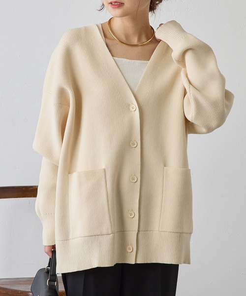 PUAL CE CIN(ピュアルセシン)の「【WEB限定・Du noir】スポンディッシュ BIG Vネックカーディガン(カーディガン/ボレロ・レディース・グレー/オフホワイト・FREE)」の7枚目の写真