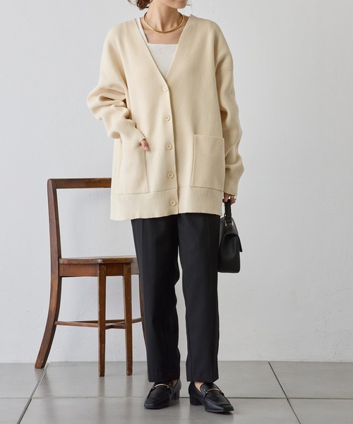 PUAL CE CIN(ピュアルセシン)の「【WEB限定・Du noir】スポンディッシュ BIG Vネックカーディガン(カーディガン/ボレロ・レディース・グレー/オフホワイト・FREE)」の6枚目の写真