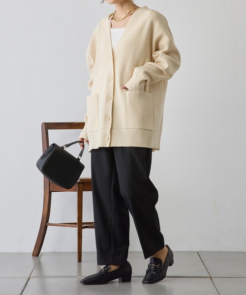 PUAL CE CIN(ピュアルセシン)の「【WEB限定・Du noir】スポンディッシュ BIG Vネックカーディガン(カーディガン/ボレロ・レディース・グレー/オフホワイト・FREE)」の5枚目の写真