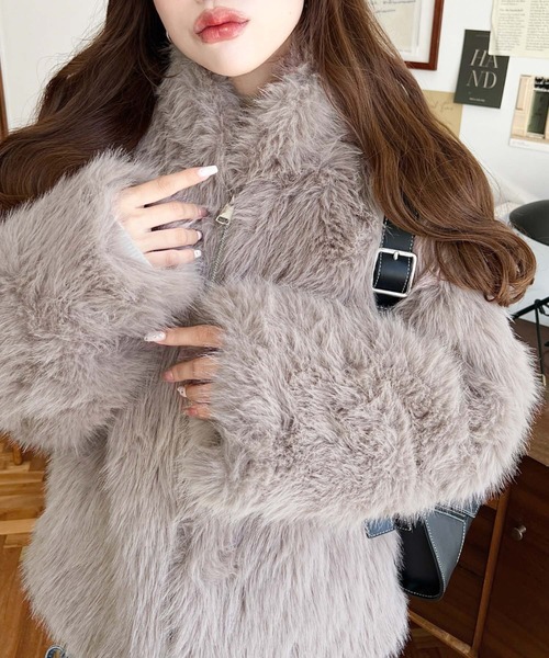 セール】スタンドカラーフェイクファーブルゾン（その他アウター