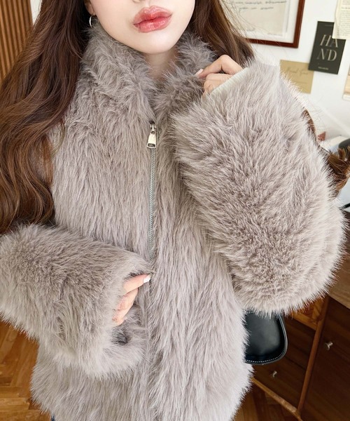 セール】スタンドカラーフェイクファーブルゾン（その他アウター