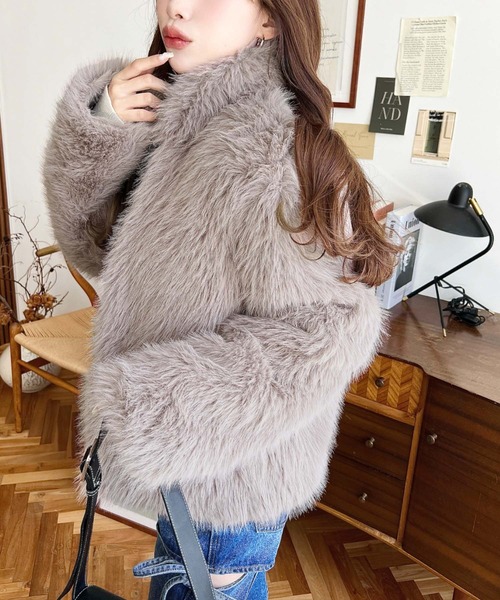 セール】スタンドカラーフェイクファーブルゾン（その他アウター