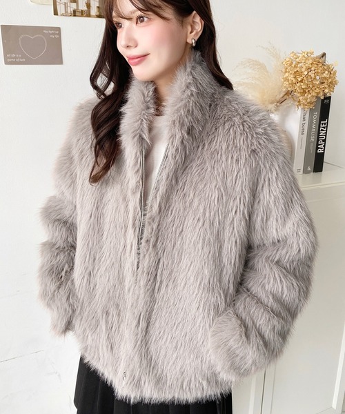 セール】スタンドカラーフェイクファーブルゾン（その他アウター