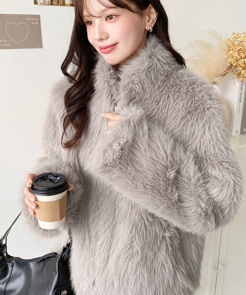 スタニングルアー　フェイクファー付きブルゾン セール】ビッグシルエットスタンドカラーフェイクファーブルゾン