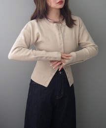 snap button knit cardigan /リブ切り替え スナップボタン ニット カーディガン